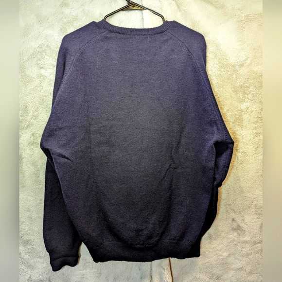 L.L. BEAN Vintage Lambswool V Neck Pullover Navy Made in Scotland Sweater Size L - Picture 6 of 11